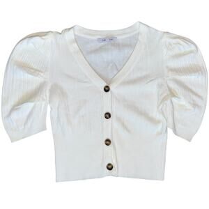 Gab & Kate Puff Sleeve V-Neck Cardigan Cropped Sweater Size Medium Cottagecore